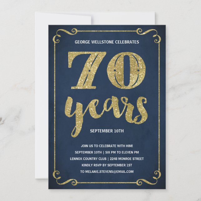 Gold Typography | Faux Foil 70th Birthday Party Invitation (Front)