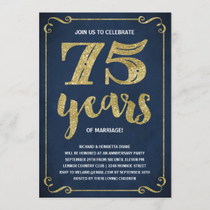 Gold Typography   Faux Foil 75th Anniversary Invitation