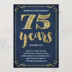 Gold Typography Faux Foil 75th Birthday Party Invitation