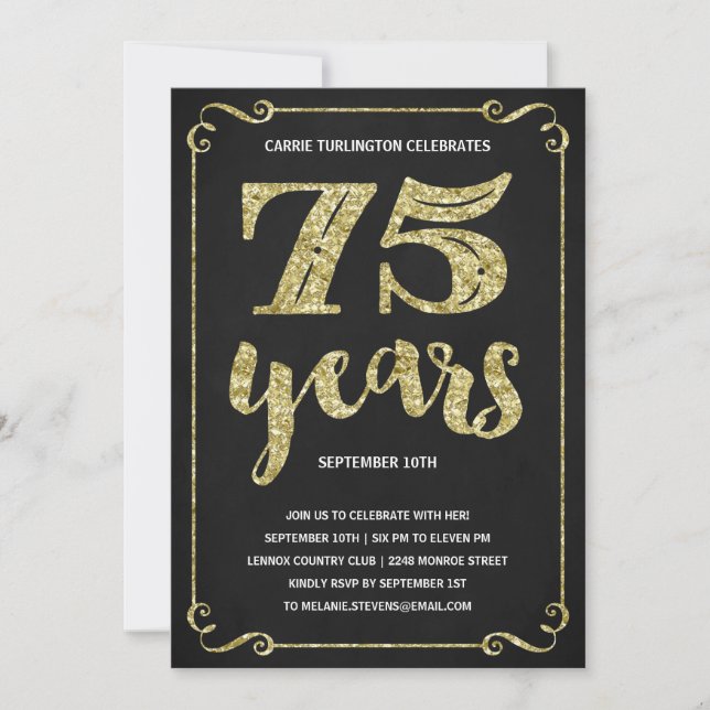 Gold Typography | Faux Foil 75th Birthday Party Invitation (Front)