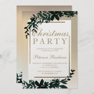 Gold typography Floral snow frame leaf Christmas Invitation