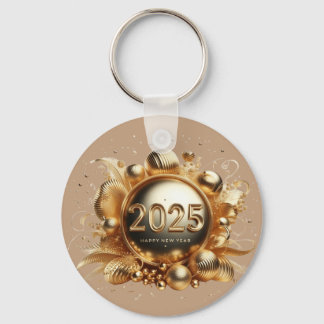 Gold typography happy new year 2025 key ring