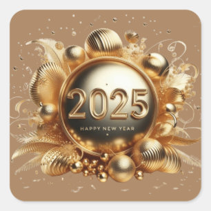 Gold typography happy new year 2025 square sticker