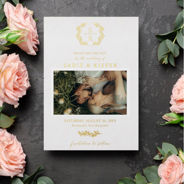 Gold Typography Laurel Wreath Monogram Photo (Creator Uploaded)