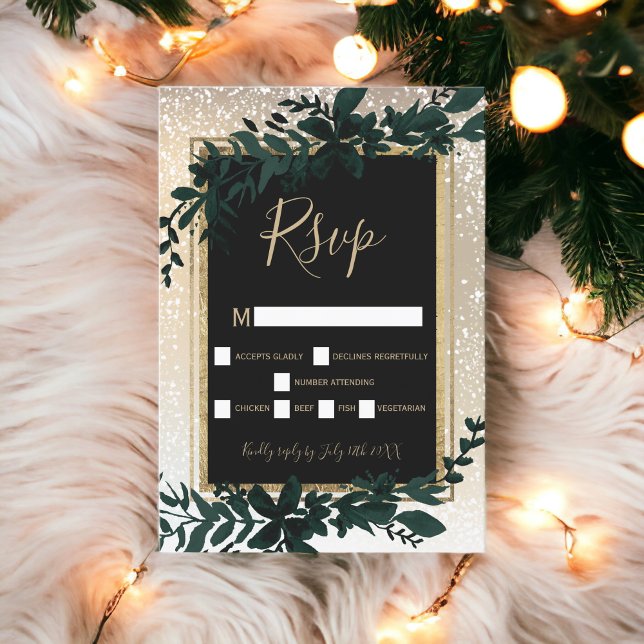gold typography leaf snow elegant winter rsvp (gold typography leaf snow elegant winter rsvp)