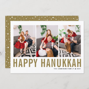Gold Typography Photo Collage Happy Hanukkah Holiday Card