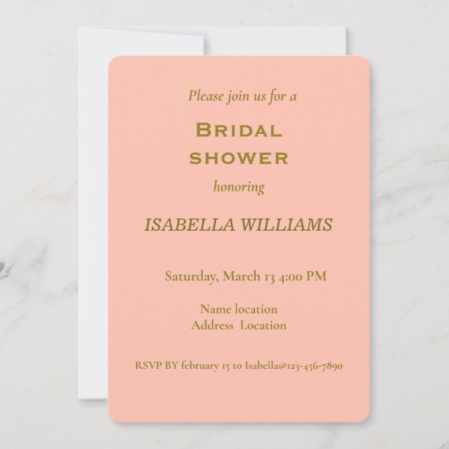 Gold Typography print on Peach Pink Invitation (Front)