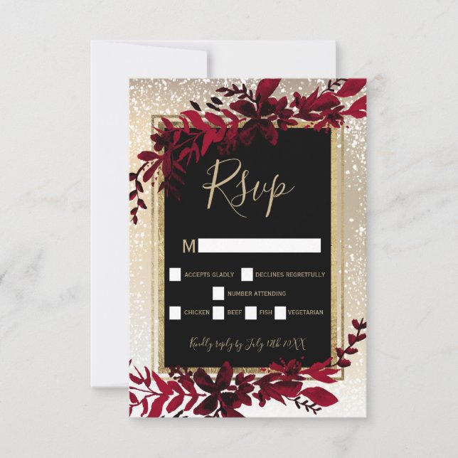 gold typography red leaf snow elegant winter rsvp (Front)