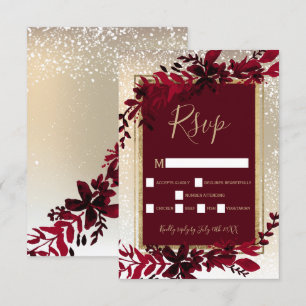 gold typography red leaf snow elegant winter rsvp card