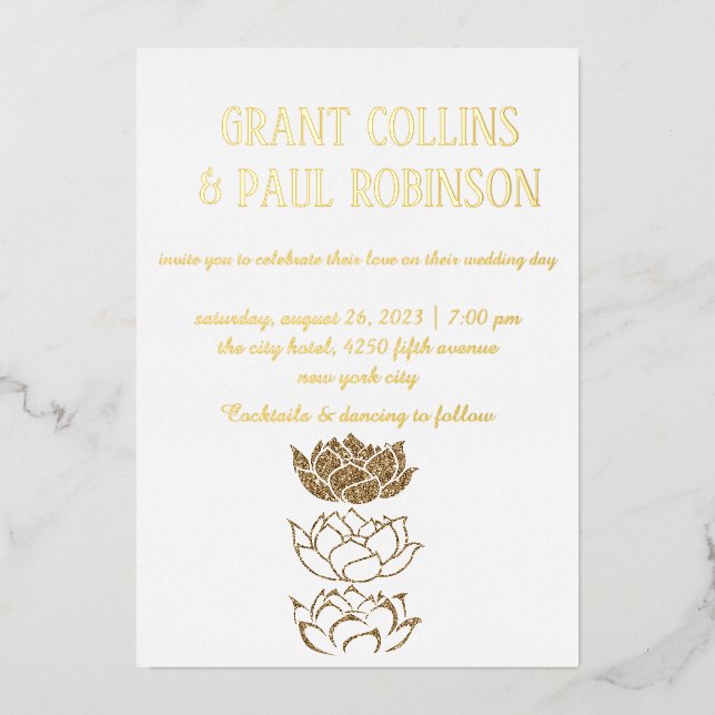 Gold Typography Wedding Foil Invitation (Front)