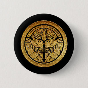 Gold Uesugi Sasa Kamon 6 Cm Round Badge