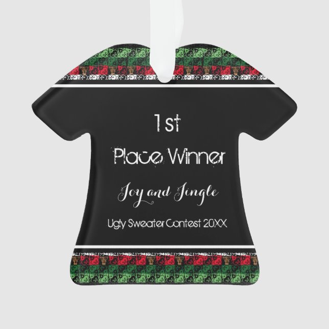 Gold Ugly Sweater Shirt 1st Place Ornament (Front)