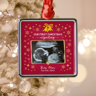 Gold Ultrasound Photo 1st Xmas Expecting Keepsake Metal Ornament