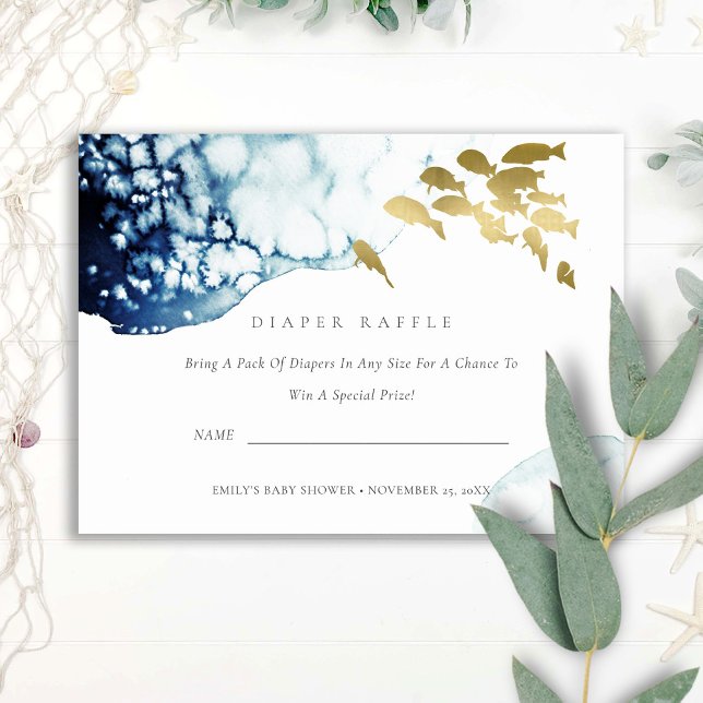 GOLD UNDERWATER FISH DIAPER RAFFLE BABY SHOWER ENCLOSURE CARD (Creator Uploaded)