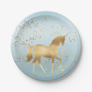 Gold Unicorn Aqua Ombre Paper Plate