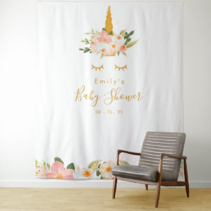 Gold Unicorn Baby Shower Backdrop Tapestry