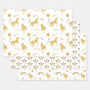 Gold Unicorn Birthday Wrapping Paper Sheet