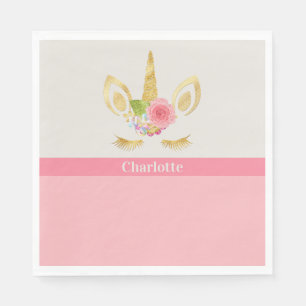Gold Unicorn Peach Trim Personalised Paper Napkin