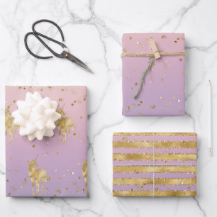 Gold Unicorn Rainbow Glitz Sparkle   Wrapping Paper Sheet