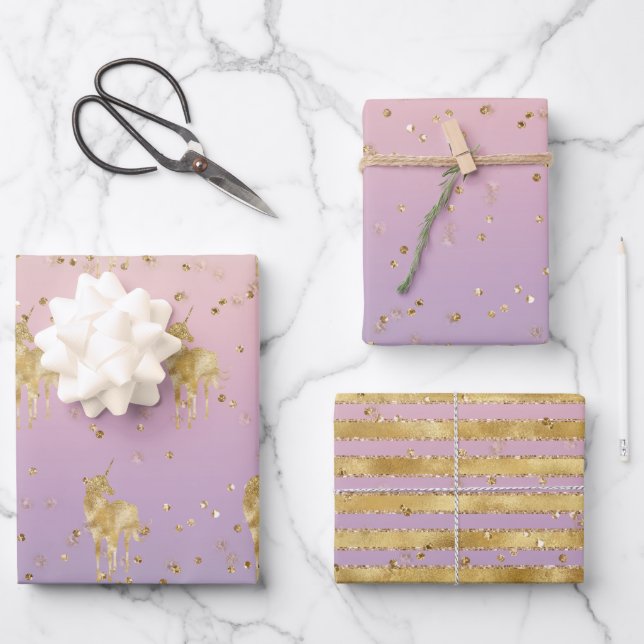 Gold Unicorn Rainbow Glitz Sparkle   Wrapping Paper Sheet (Front)