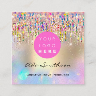 Gold Unicorn Rainbow Holograph Drip QR Code Logo Square Business Card