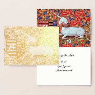 GOLD UNICORN RED BLUE FLORAL WEDDING  MONOGRAM FOIL CARD