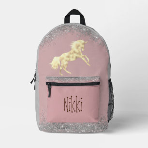 Gold Unicorn Silver Glitter Personalised Printed Backpack
