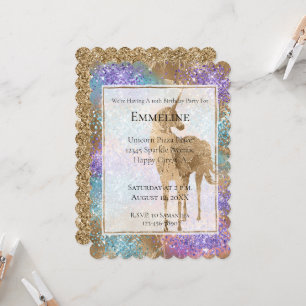 Gold Unicorn Sparkle Purple Aqua Pink Glitter  Invitation