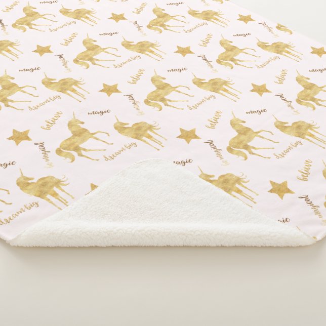 Gold Unicorns Believe Sherpa Blanket (3/4)