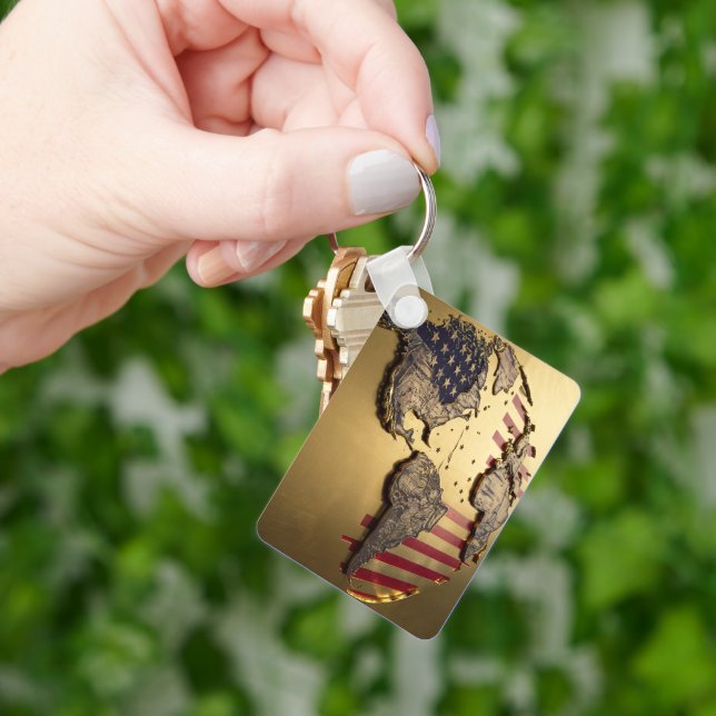 Gold United States Map #1 Key Ring (Hand)