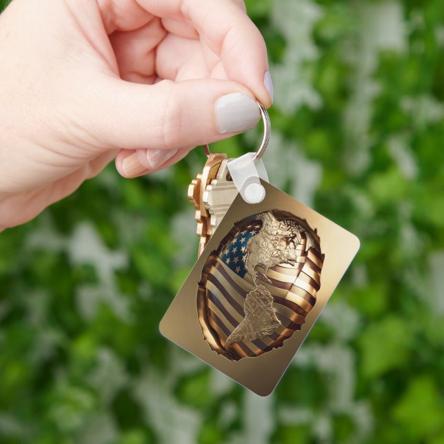 Gold United States Map #5 Key Ring (Hand)