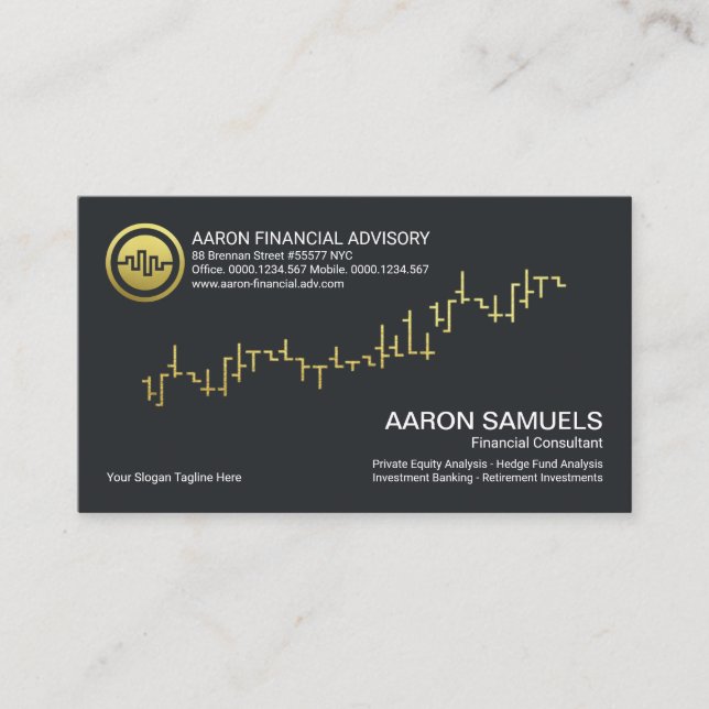 Gold Uptrend Stock Graph Financial Consultant Business Card (Front)