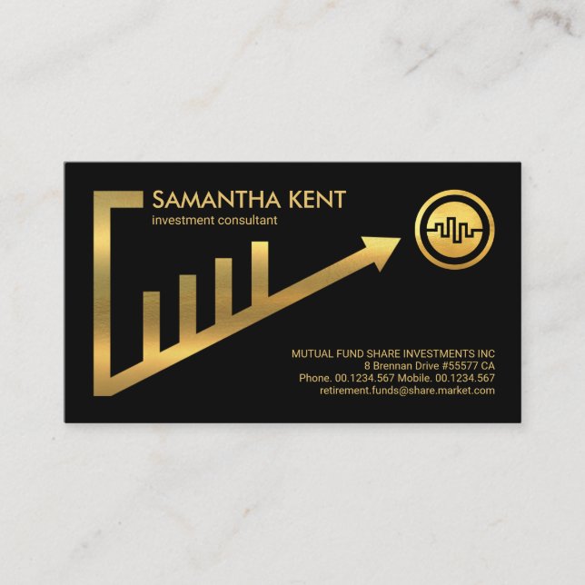 Gold Upwards Share Graph Frame Business Card (Front)