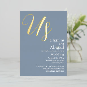 Gold US Modern Elegant Wedding on Dusty Blue