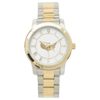Gold USA Map with Roman Numerals Watch