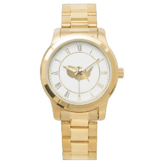 Gold USA Map with Roman Numerals Watch