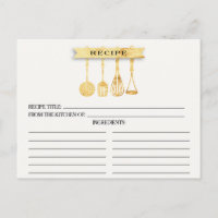Gold Utensils Bridal Shower Recipe Cards