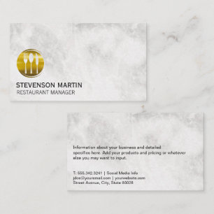Gold Utensils Logo Marble Business Card