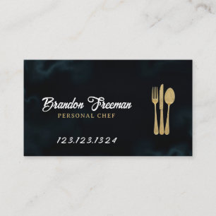 Gold Utensils on Dark Smoky Background Catering Business Card