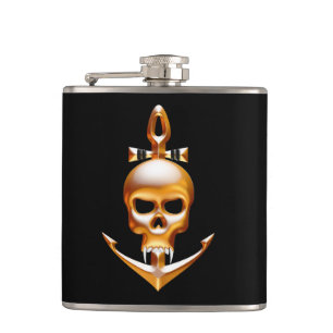 Gold Vampire and Anchor Skull Hip Flask