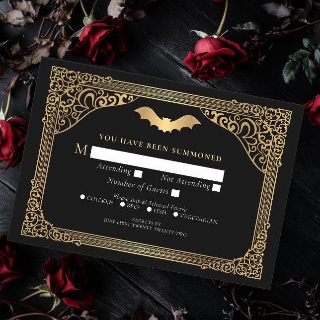 Gold Vampire Cathedral Gothic Wedding RSVP Enclosure Card (Creator Uploaded)