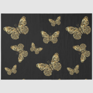 Gold vector butterflies at black colour tissue paper
