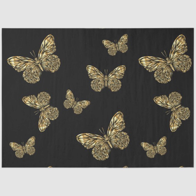 Gold vector butterflies at black colour tissue paper (Front)