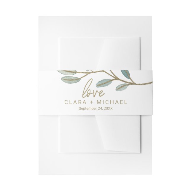 Gold Vein Eucalyptus Wedding Invitation Belly Band (Front Example)