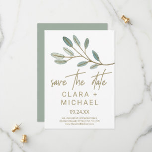 Gold Veined Eucalyptus Save the Date Card