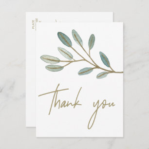 Gold Veined Eucalyptus Thank You Postcard