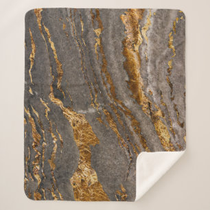 Gold-veined grey marble textured background. sherpa blanket