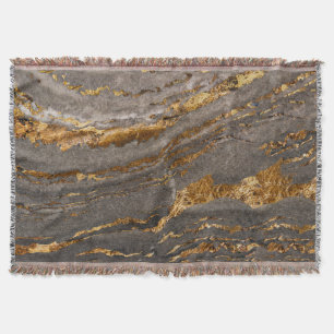 Gold-veined grey marble textured background. throw blanket