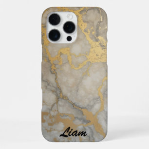 Gold Veins in Grey Marble iPhone 16 Pro Max Case