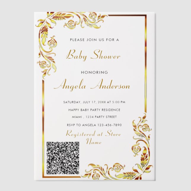 Gold Vellum QR Code Baby Shower Invitation Example (Front)